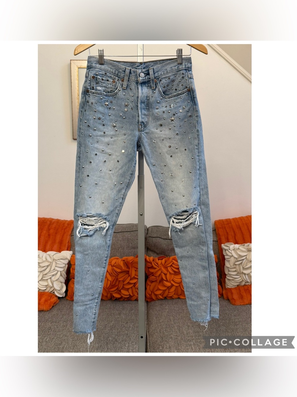Levi's 501 Embellished / Counting Stars Light Wash High Waist Skinny/Slim Jeans